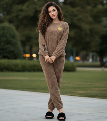BLUELOCK Women Self Design Blue Night Suit Set