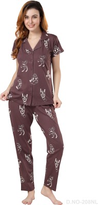 NIGHTVIEW Women Printed Brown Night Suit Set