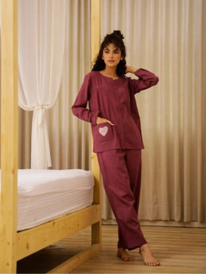 Sinyaar Women Solid Black Night Suit Set