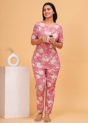 ARCTEE Women Printed Pink Top & Pyjama Set