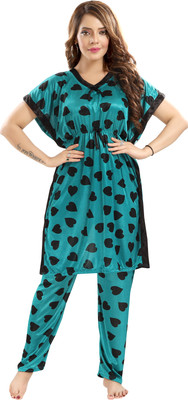 Color Magic Women Printed Blue Top & Pyjama Set