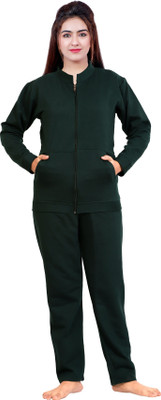 NACNO Women Solid Dark Green Shirt & Pyjama set