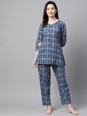 MEERANSHI LIVING Women Printed Dark Blue Night Suit Set