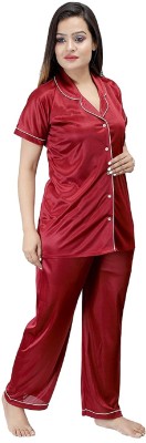 SKMODEL STYLISH Women Solid Red Shirt & Pyjama set