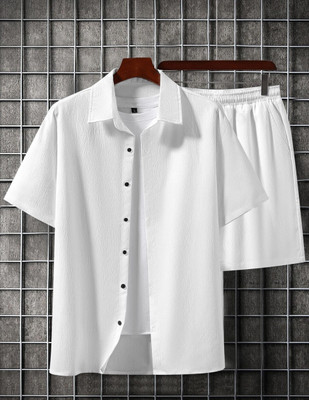 Azyroo Men Solid White Top & Shorts Set