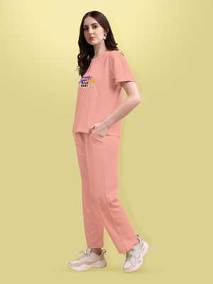 BEYOGINI Women Solid Pink Top & Pyjama Set
