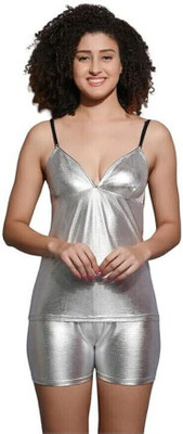 Jomferry Women Self Design Silver Top & Shorts Set