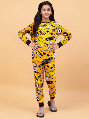 Ninos Dreams Girls Printed Yellow Top & Pyjama Set
