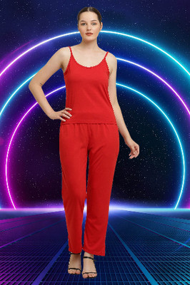The Unicharm Women Solid Red Top & Pyjama Set