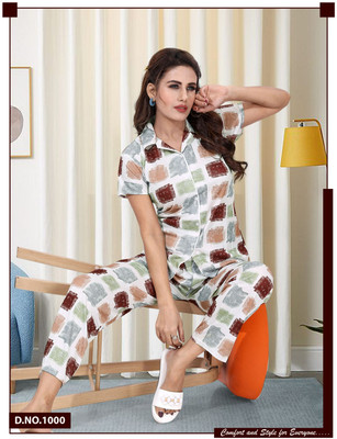 Vania's grace Women Printed Brown Night Suit Set