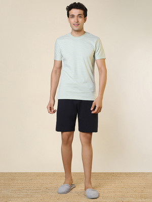 SLEEPZ BY RAYMOND Men Printed Black, Grey Top & Shorts Set