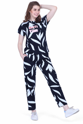 NIGHTVIEW Women Printed Dark Blue Top & Pyjama Set