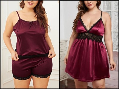 Boosah Women Solid Maroon, Black Top & Shorts Set