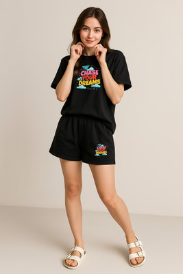 My Swag Women Printed Black Night Suit Set