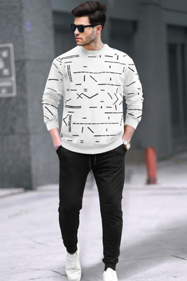 TRIPR Men Printed White, Black Night Suit Set