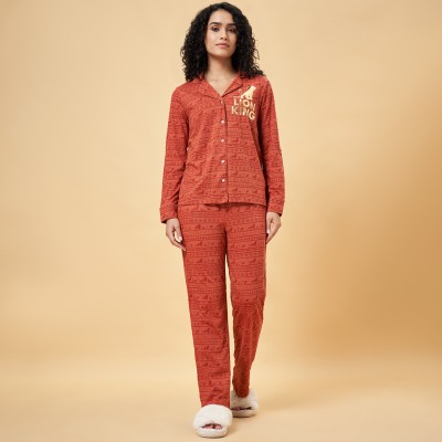 Dreamz by Pantaloons Women Printed Orange Top & Pyjama Set