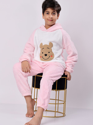 Lugo Boys & Girls Solid Pink Night Suit Set