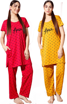 Fit N Fame Women Printed Multicolor Shirt & Pyjama set