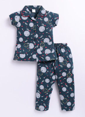GEMINI LABEL Girls Printed Green Top & Pyjama Set