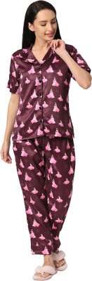 Smarty Pants Women Printed Maroon Shirt & Pyjama set