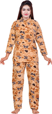 NACNO Women Printed Beige Night Suit Set