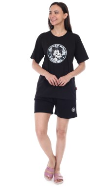 ROYAL LIYO Women Printed Black Top & Shorts Set