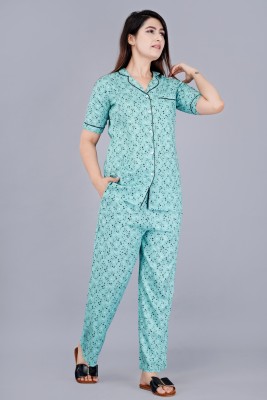 DreamBe Women Printed Blue Shirt & Pyjama set