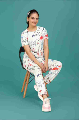 DIVYASTRI FASHION Women Printed White Top & Pyjama Set