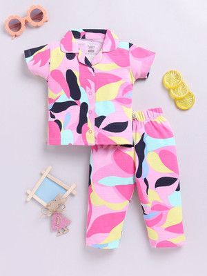 YK X Tinyo Baby Girls Printed Pink Night Suit Set
