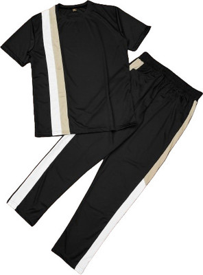 BALUDAENTEPRISE Men Colorblock Black Night Suit Set