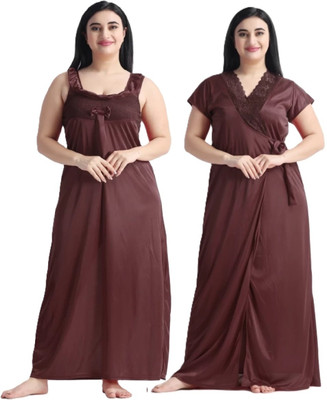 XPIOX Women Self Design Brown Night Suit Set