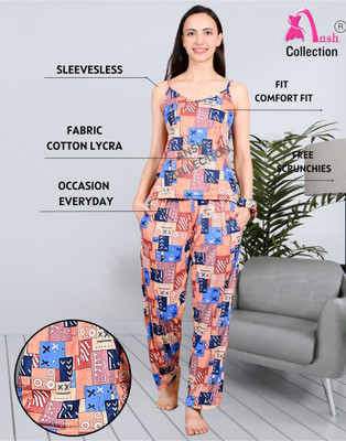 Ansh Collection Women Printed Brown Night Suit Set