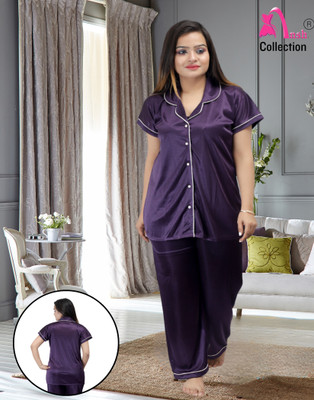 Ansh Collection Women Solid Purple Night Suit Set