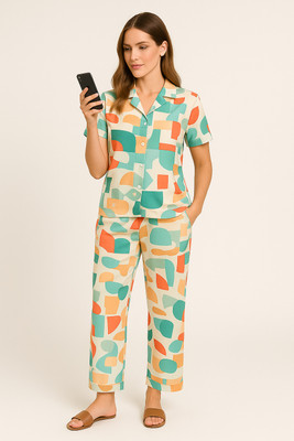 Manchita Fashion Women Printed Multicolor Night Suit Set