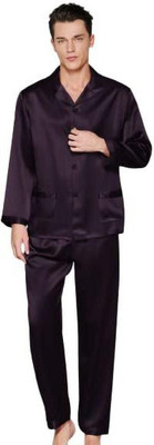Bella Babe by SK Men Solid Purple Night Suit Set