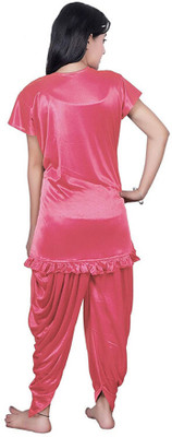 mysie Women Solid Pink Night Suit Set