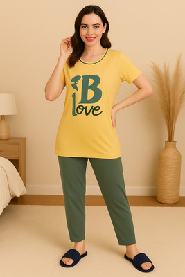 WEAR YOUR CHOICE Women Printed Yellow Night Suit Set