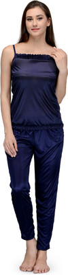 Mesmara Women Solid Dark Blue Top & Pyjama Set