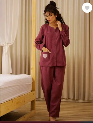 SATLOK FASHION Women Solid Maroon Night Suit Set