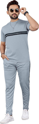 NISPRUH Men Self Design Grey Night Suit Set
