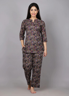 Miss Rekha Women Printed Black Top & Pyjama Set