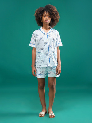 NOITE LUXE Women Printed Blue Top & Shorts Set