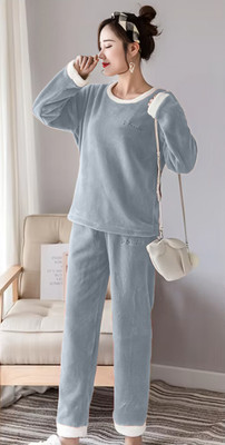 Lugo Women Solid Blue Night Suit Set