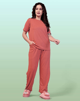 BHULAX Women Printed Orange Top & Pyjama Set