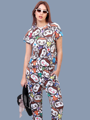 clothus Women Printed Multicolor Top & Pyjama Set
