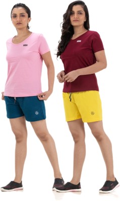 STYLE AK Women Solid Pink, Blue, Maroon, Yellow Top & Shorts Set