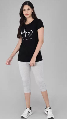 DRUZZEE Women Printed Black, Grey Top & Capri Set