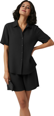 Jeny Trends Women Solid Black Night Suit Set