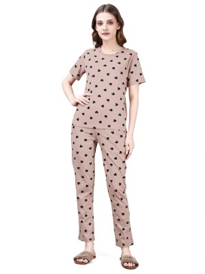 Smarty Pants Women Printed Brown Top & Pyjama Set