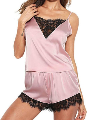 Ananth Women Self Design Black Night Suit Set